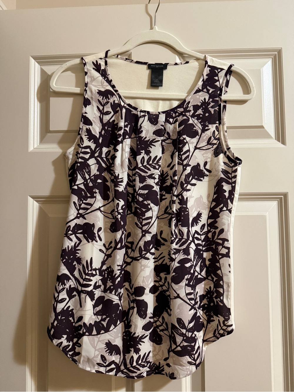 Ann Taylor Cream Tank with Dark Plum Floral Print